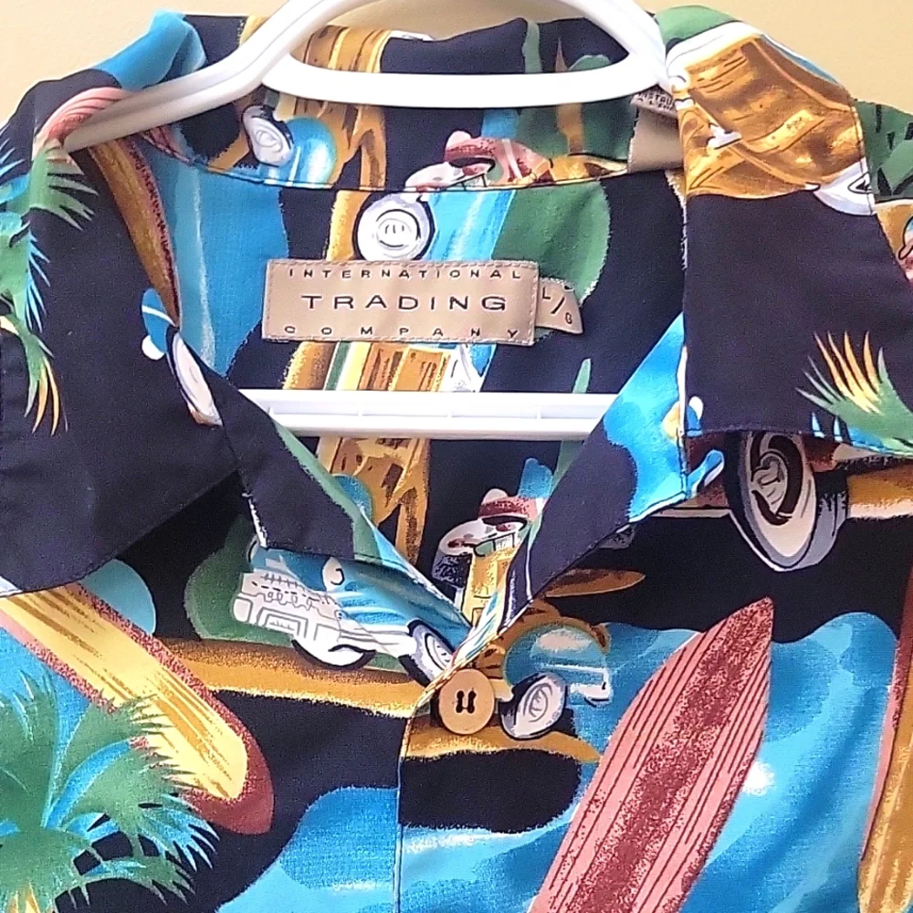 International Trading Co. Tropical Surfboard Print Men's Shirt - Picture 2 of 6